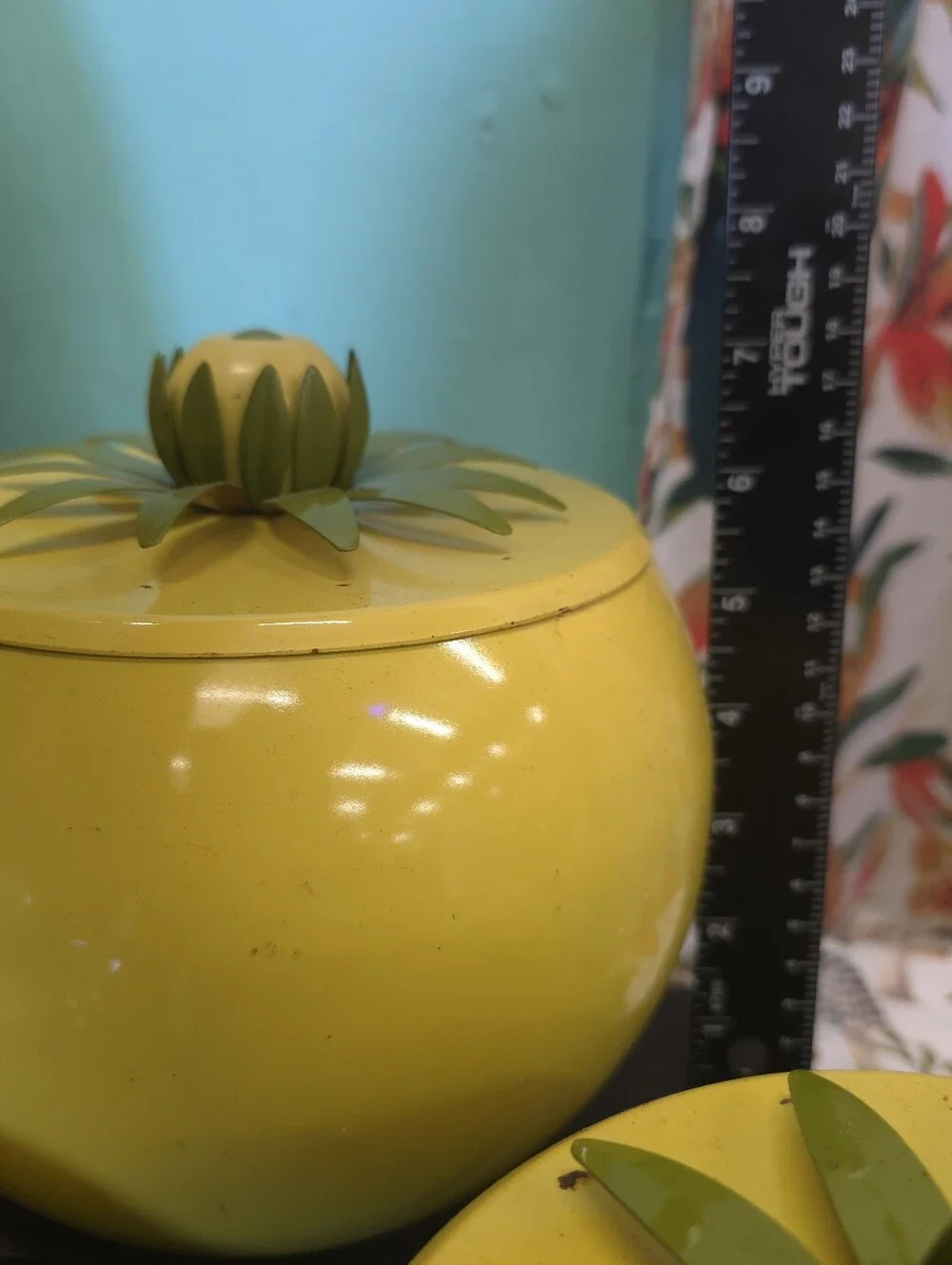 Vintage Yellow Metal Lemon Top  Tea & Sugar Canister Set